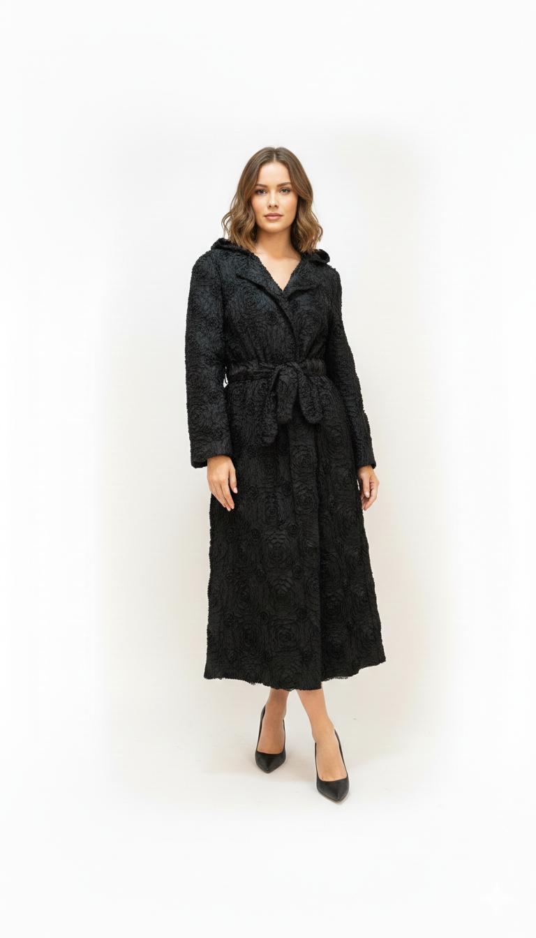 3D Black Lace Hooded Jacket, 3/4 Lenght