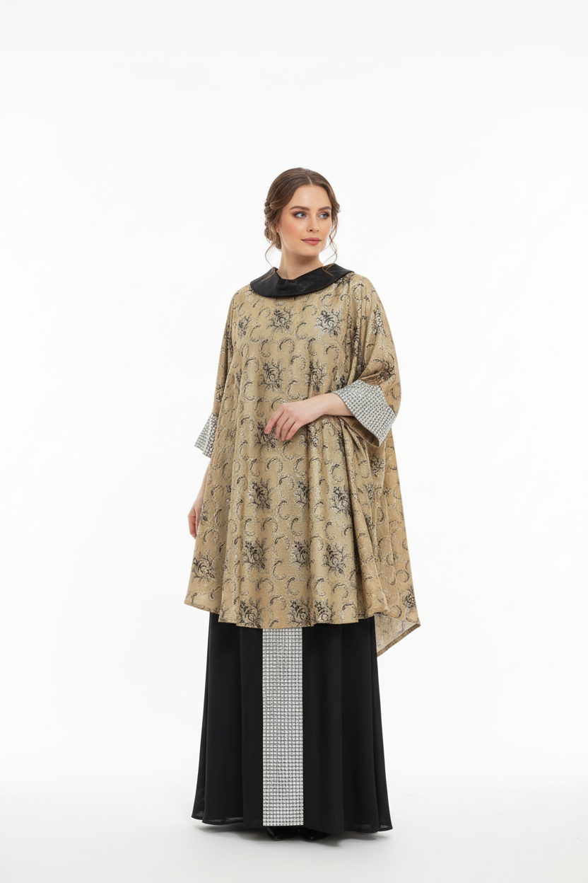 Beautiful Arab woman in gold and black kaftan outfit