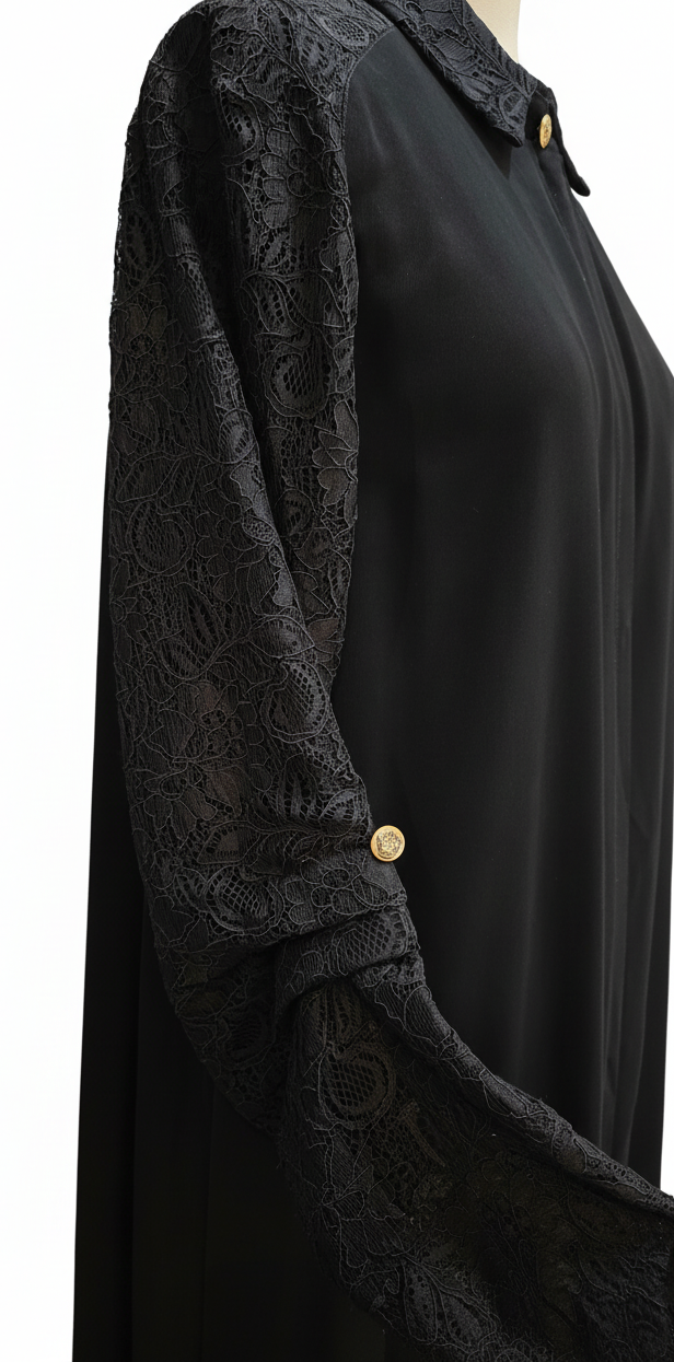 Black Lace Sleeve Abaya