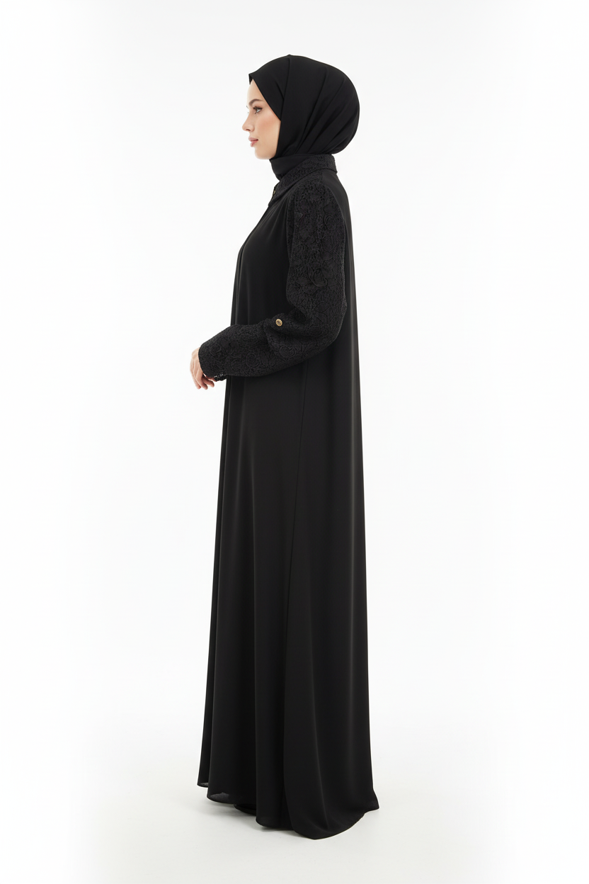 Black Lace Sleeve Abaya