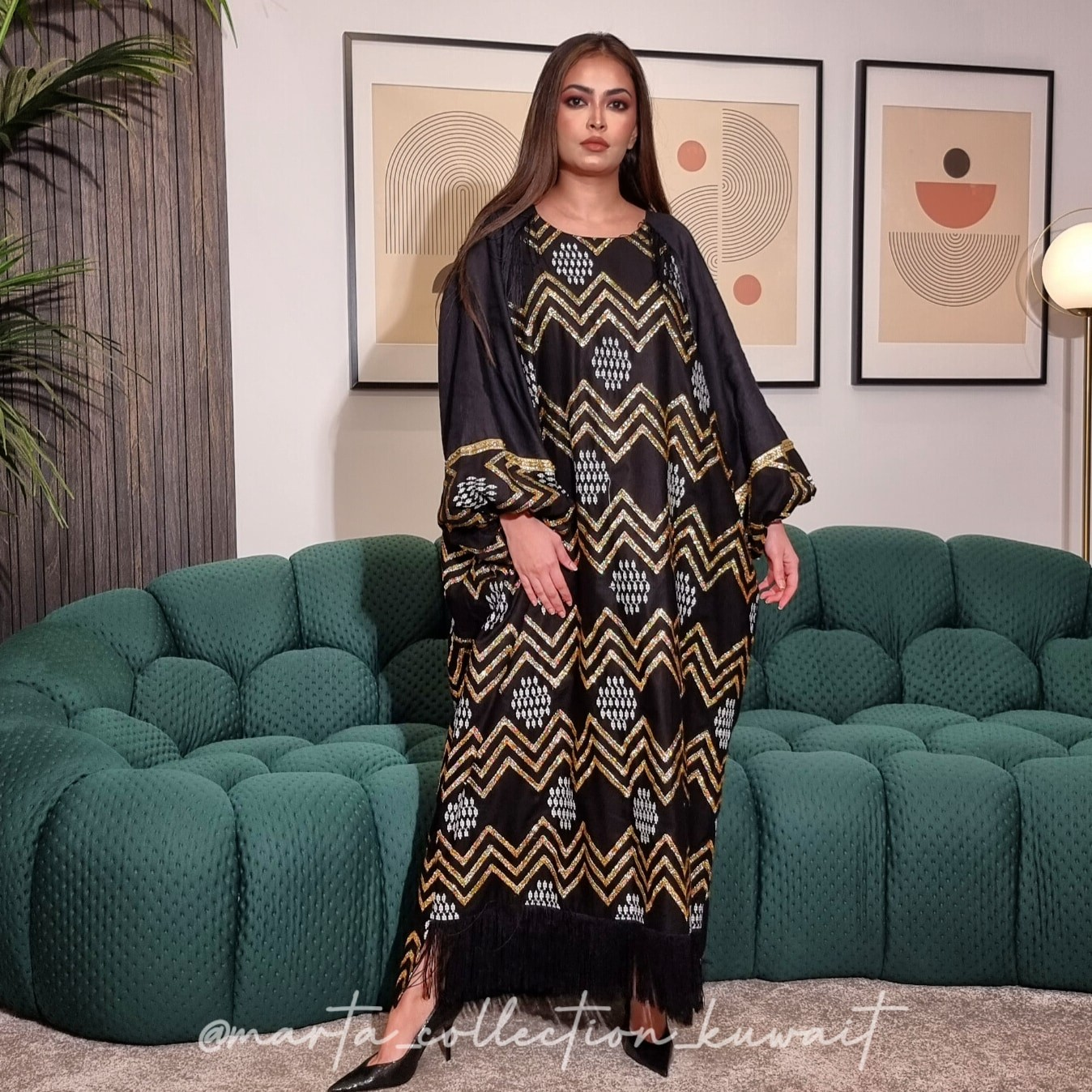 Black, Gold and Silver  Rich  Embroidered Darra /Kaftan, Free Size