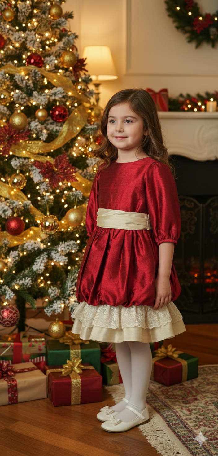 Festive Red Bubble Hem Party Dress 5-6 Years Old