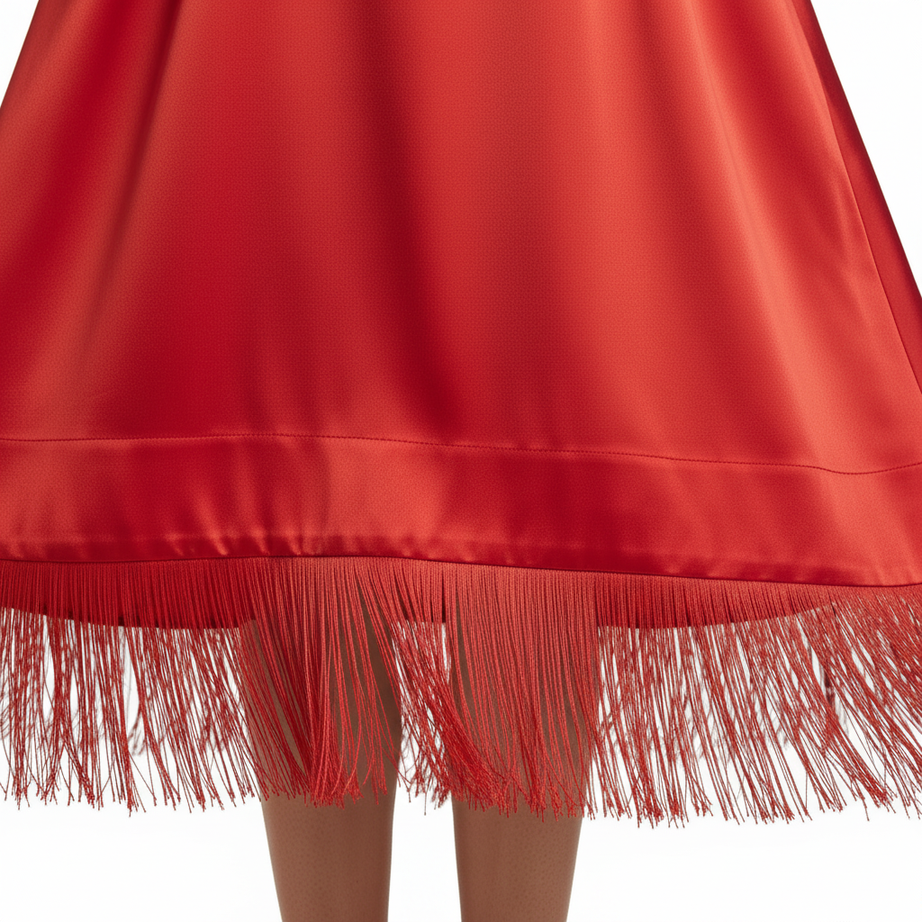 Red Satin Tassel-Hem Dress