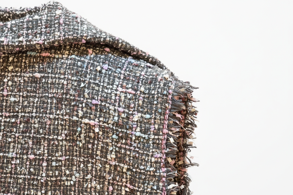 Tweed fabric detail on brilliant white background
